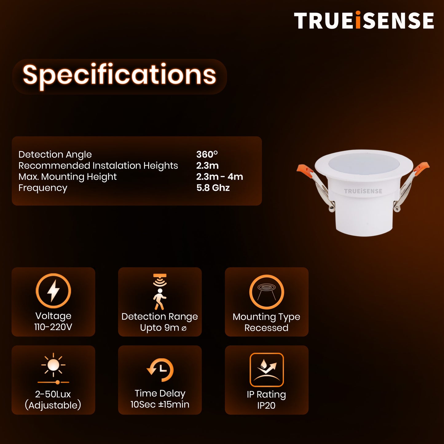TRUEiSENSE | OCT Master Pro | Real Presence Sensor | Micro Motion Detector | Auto On/Off | Real Humen Presence | Real Presence Detection | Presence Technology