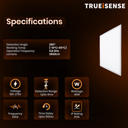 2x2 Motion Sensor LED Panel Light – 40W | Auto ON/OFF | High Lumen Efficiency