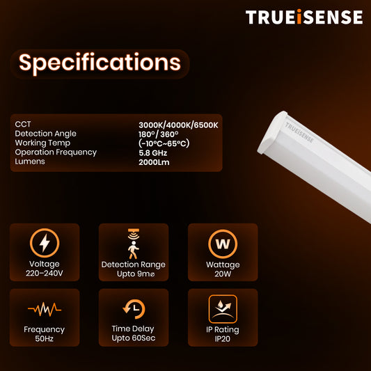 TRUEiSENSE OCT-XNEU | 20W Intelligent Presence Sensor LED Batten