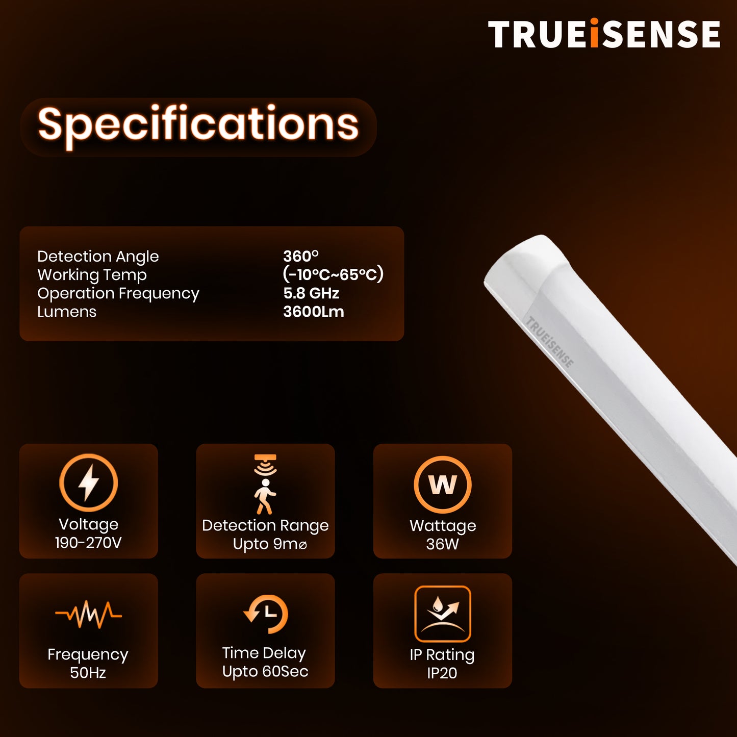 Motion-Sensor T8 LED Tube Light – Auto On/Off 36W Motion Sensor Tubelight