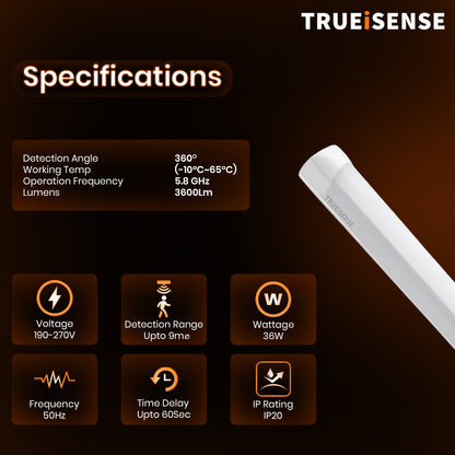 Motion-Sensor T8 LED Tube Light – Auto On/Off 36W Motion Sensor Tubelight