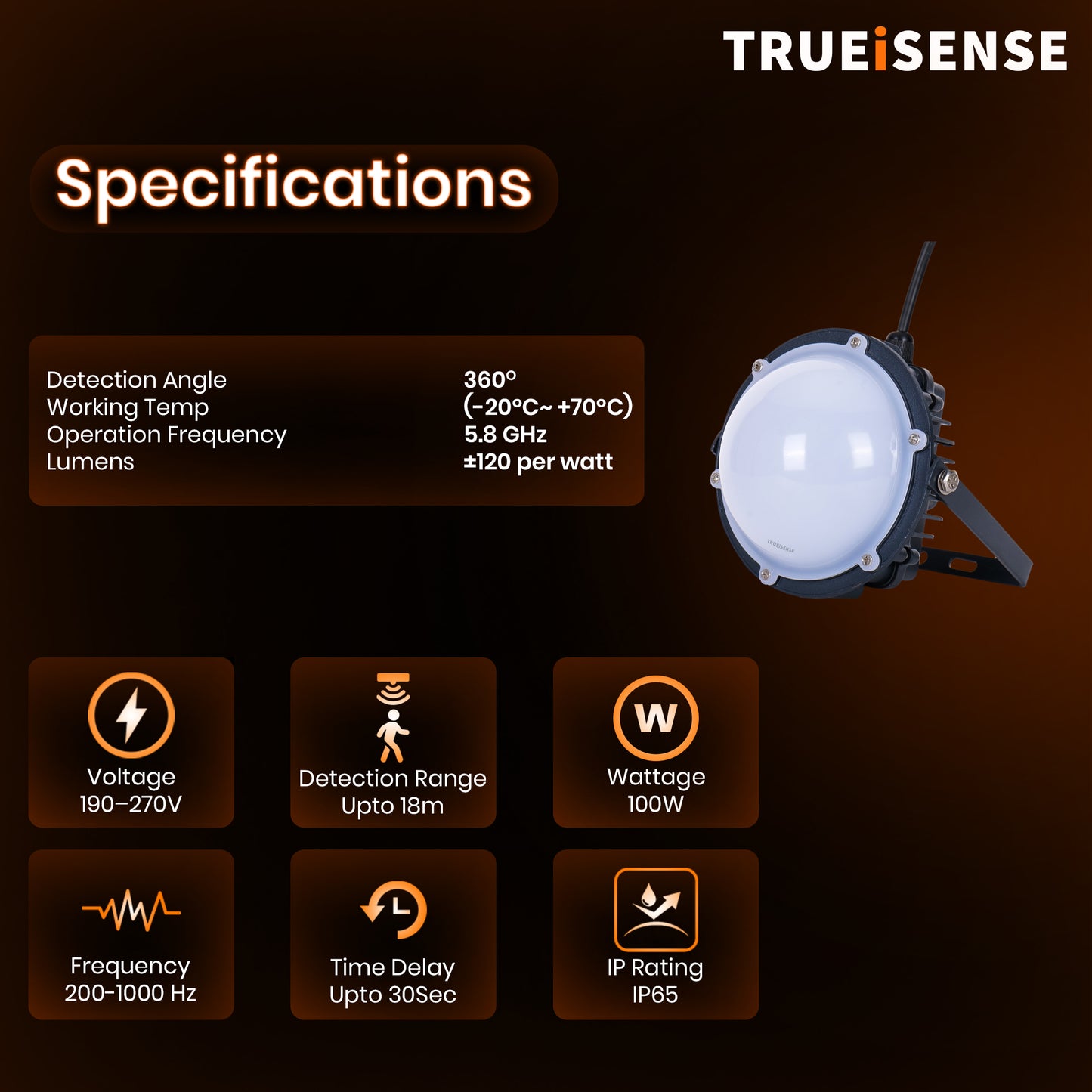 TRUEiSENSE OCT-XMAXX | Industrial IP65 Presence-Sensing Well Glass Light