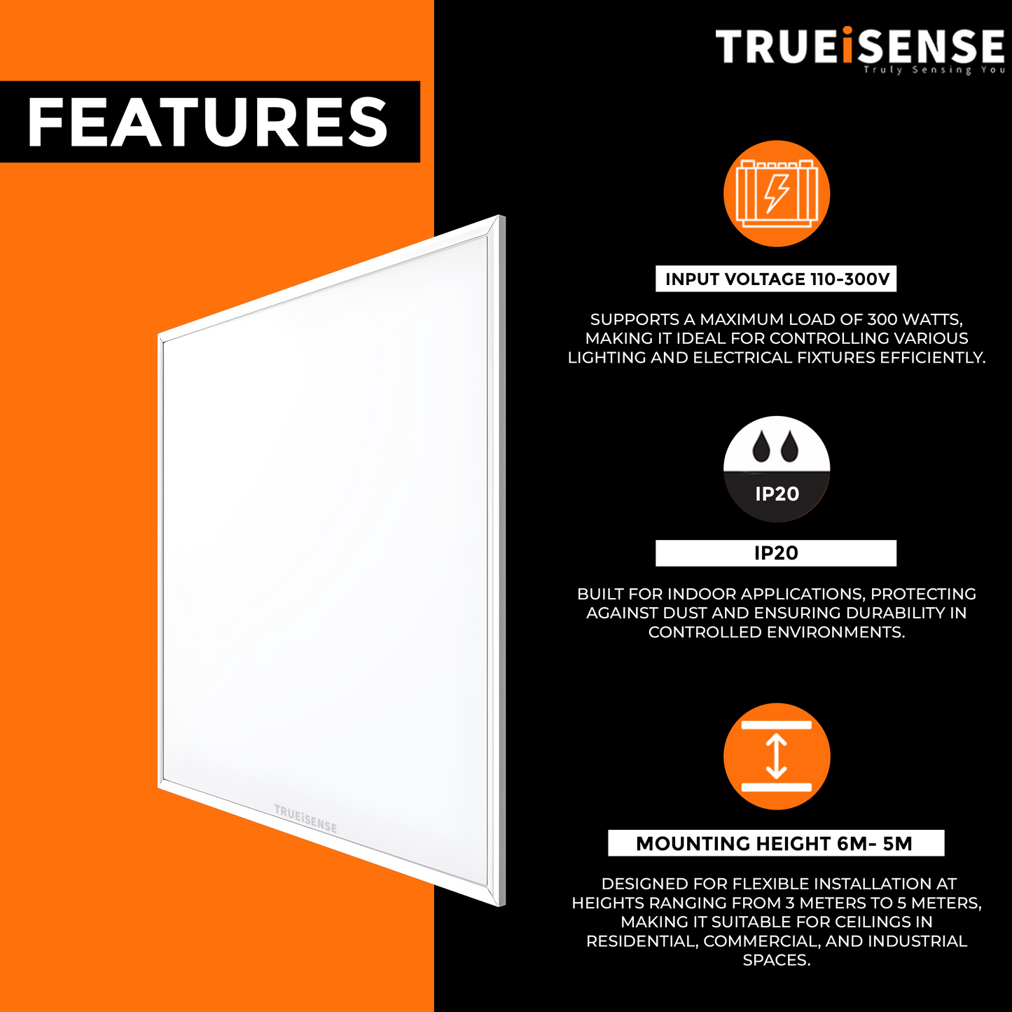 2x2 Panel Light | Presence Sensors | Presence sensor panel light | IP20 | Presence Detector | Auto Dimmable | Upto 9m Detection Range