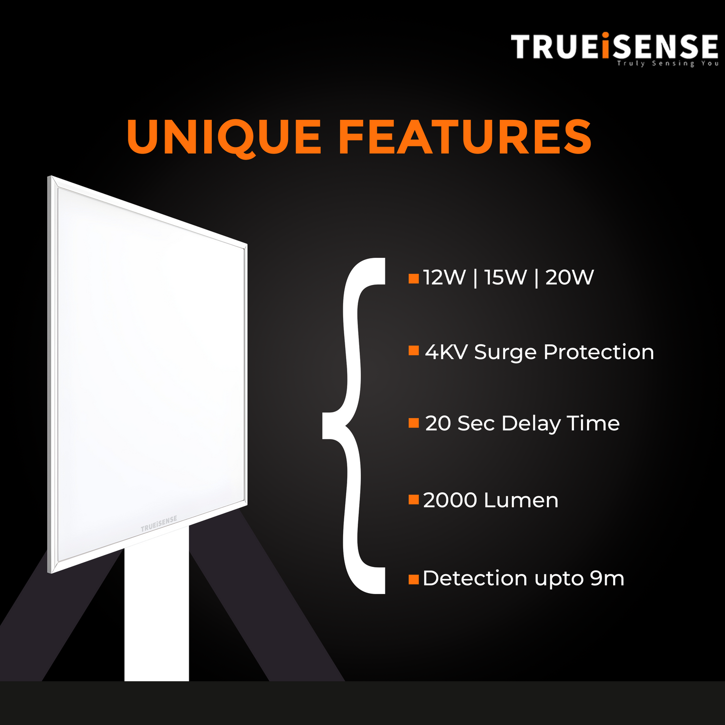 2x2 Panel Light | Presence Sensors | Presence sensor panel light | IP20 | Presence Detector | Auto Dimmable | Upto 9m Detection Range