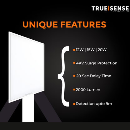 2x2 Panel Light | Presence Sensors | Presence sensor panel light | IP20 | Presence Detector | Auto Dimmable | Upto 9m Detection Range