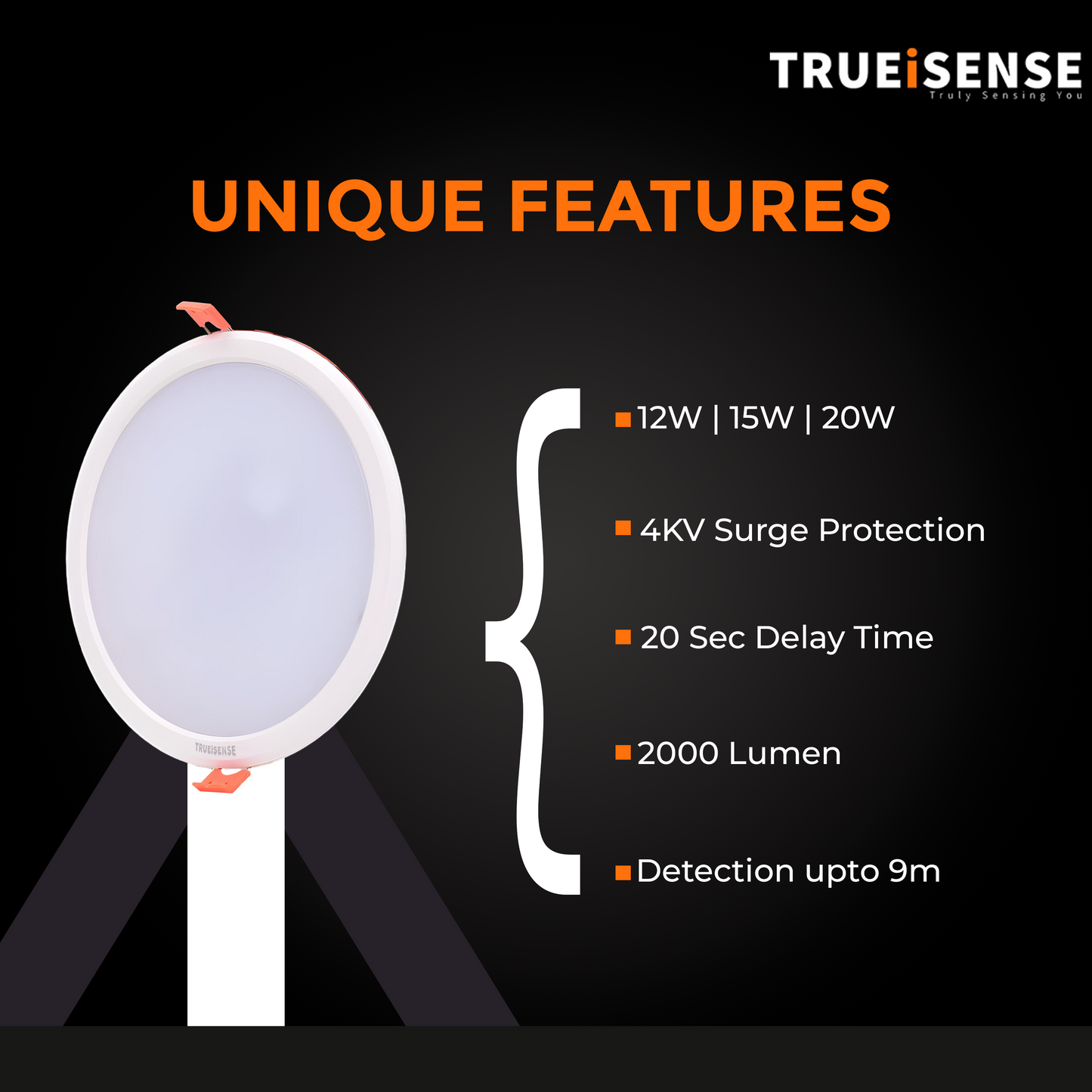 TRUEiSENSE | OCT VELA | Radar Presence Sensor | Round Surface Light | LED Panel Light | Presence Sensor | Auto Detection | Radar Sensor | Round Surface Panel Light