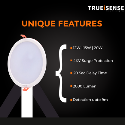TRUEiSENSE | OCT VELA | Radar Presence Sensor | Round Surface Light | LED Panel Light | Presence Sensor | Auto Detection | Radar Sensor | Round Surface Panel Light