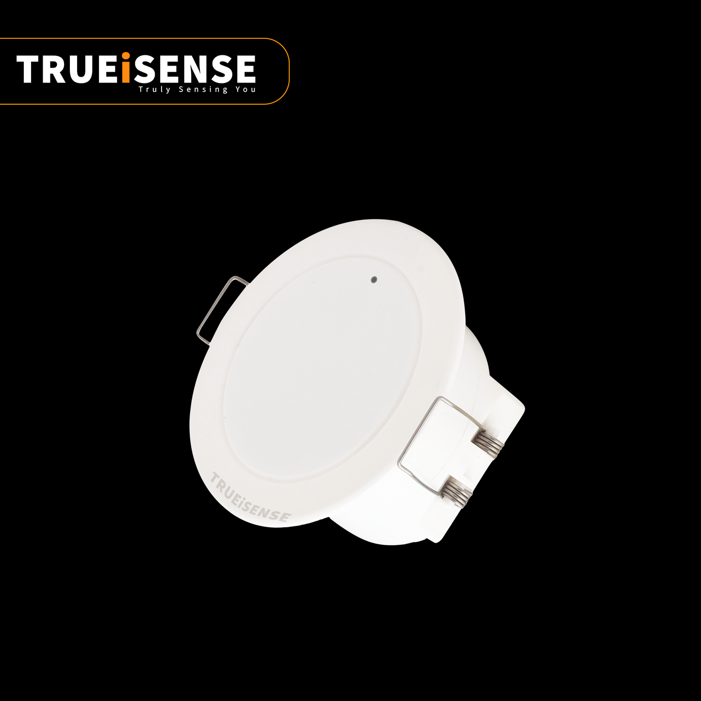 White Trueisense sensor on a black background, motion sensor, motion sensor light. presence sensor, presence sensor lighting, real presence sensor, real presence sensor lighting, true presence sensor, true presence sensor lighting 