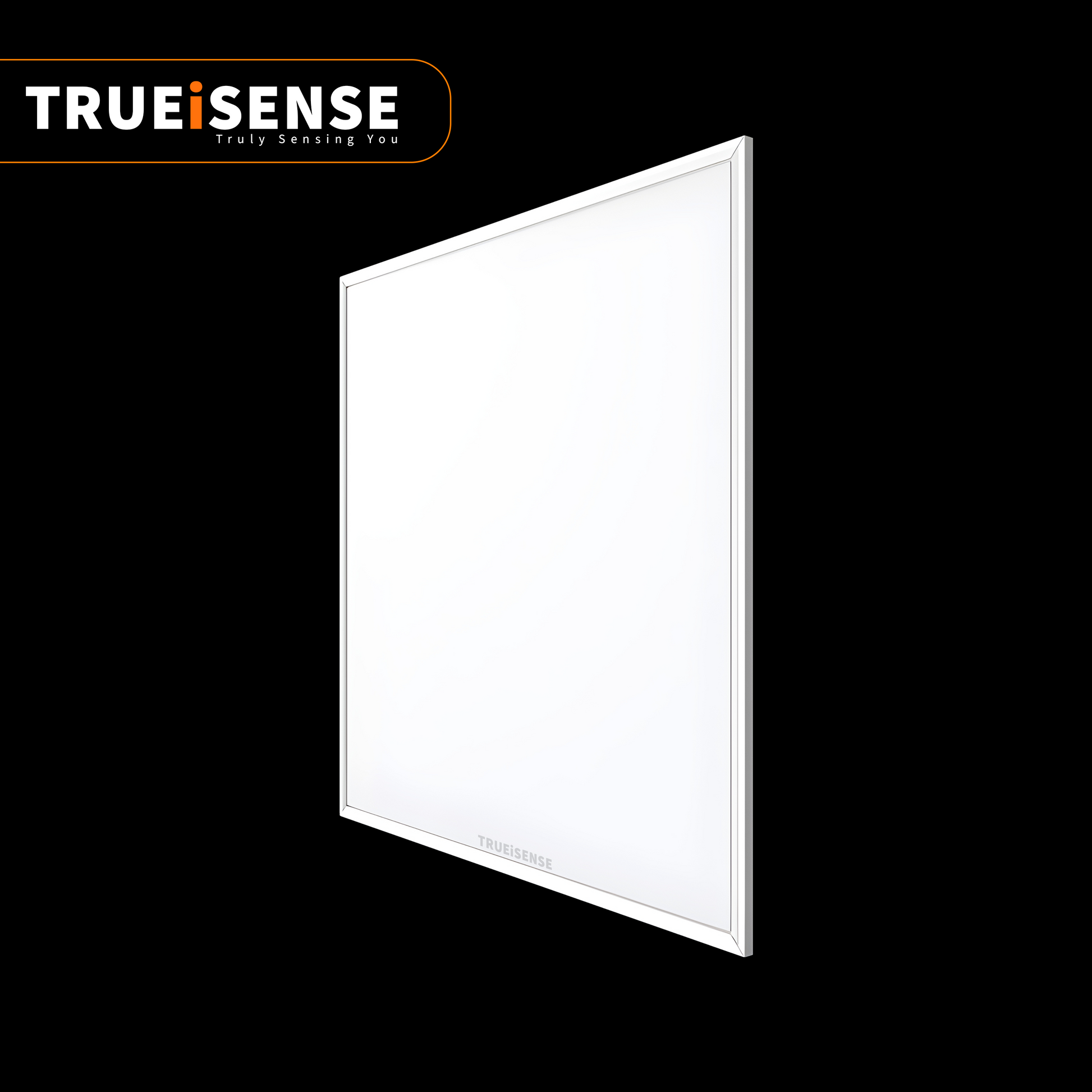 Trueisense sensor panel on a black background, real presence sensor, true presence sensor panel light, true presence panel light, motion sensor panel light, 2x2 motion sensor panel light, 2x2 presence panel light, 2x2 real presence panel light