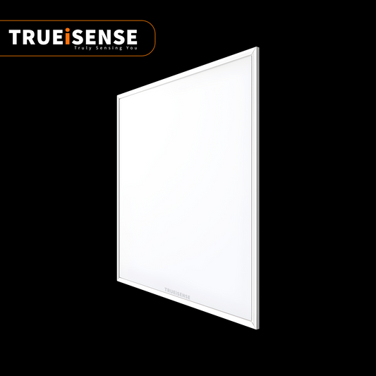 Trueisense sensor panel on a black background, real presence sensor, true presence sensor panel light, true presence panel light, motion sensor panel light, 2x2 motion sensor panel light, 2x2 presence panel light, 2x2 real presence panel light