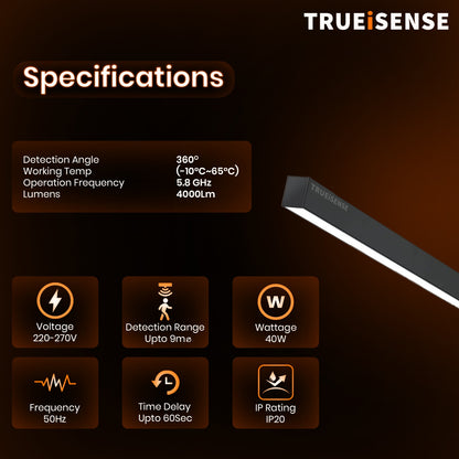 presence sensor, true presence sensor, human presence sensor, real presence sensor, life being presence sensor, presence sensor linear light, linear light,  true presence sensor hanging linear light, linear hanging light, human presence sensor hanging linear light